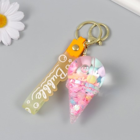 A plastic keychain with a carbine, a strap "Ice Cream Horn" Water with decor1.8x5.3x5.6 cm-2