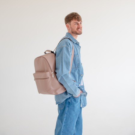 The backpack of the city Textura from eco -leather on lightning, external pocket, beige color-8