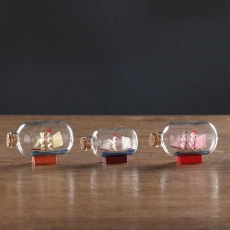 Ship "Anna" in a bottle, sails mix, 7.5*4.2*5cm-5