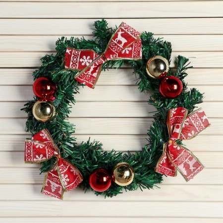 New Year's Wreath D-22 cm "Cozy fairy tale" Snow Bows Bows Ornament