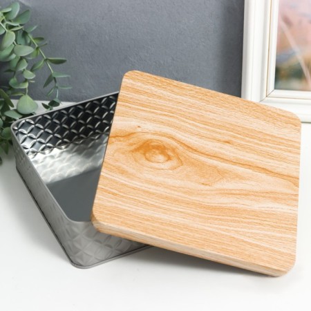 Casket Metal Square "Romb" gray, wood cover 6x17x17 cm-3