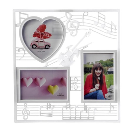 Photo frame plastic in 3 photos 10x15, 13x12 cm "Violin and notes" White 34x32 cm-3
