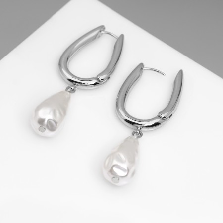 Earrings with pearls "bead" pear, color silver-2