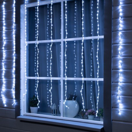 Garland "waterfall" 2 × 1.5 m, IP44, transparent thread, 400 LED, white glow, 8 modes, 220 V