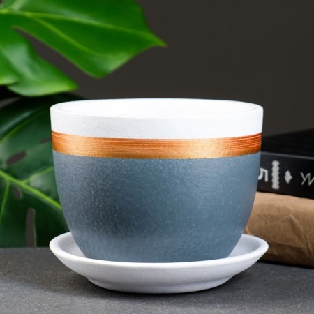 Pot floral style of gray-blue 0.6 liters