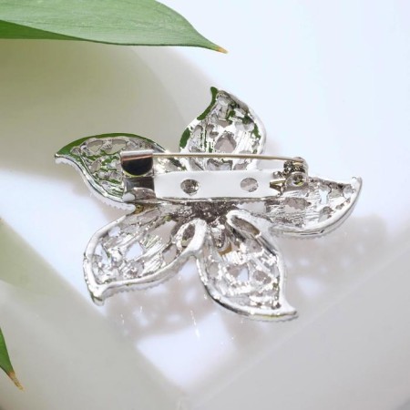 Brooch "Flower" wish, white color in silver-2