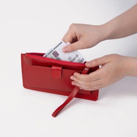 Women's wallet with a zipper, with a pen, red color-4