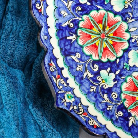 Largan Rishtan ceramics "Flowers", 41 cm, corrugated, blue-9