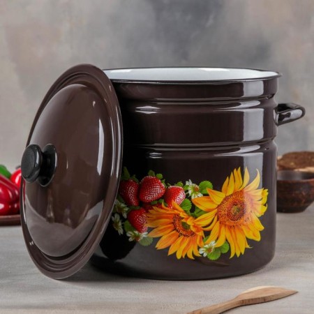 Cylindrical pan, 12 l, metal cover, induction, dree mix, brown color-1