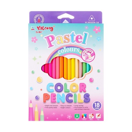 Pencils 18 colors in a plastic box, triangular, wooden, pastel mix-7