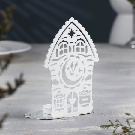 Click "House with Cup" metal per candle, 6.7x10x13.5 cm, white-2