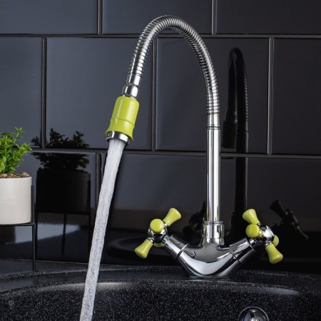 Kitchen mixer RMS SL92GR-279F, two-wound, high spout, chrome/green-2
