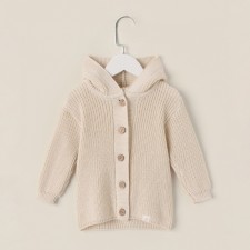 Кардиган вязаный с капюшоном SL Home, р.92-98 см, молочный