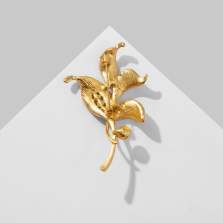 Brooch "Leaves", red color in matte gold-1