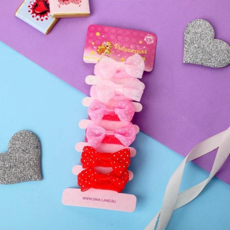 Hair elastic band "Choose" (set of 6 pcs) bow of peas, pink red