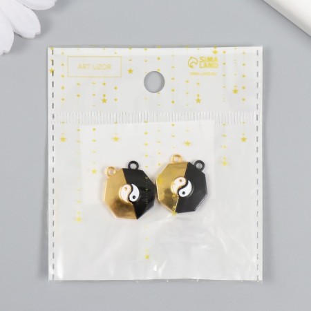 Magnetic metal lock "Yin-Yang" black and gold 2x2.2x0.5 cm-3