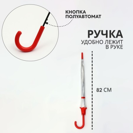 Umbrella - a semiautomatic “style” cane, 8 spokes, r = 51 cm, red color-1