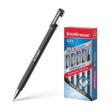 Gel handle Erich Krause G-Cube, Fine Tip 0.5 mm node, black ink, with Soft Touch coating with a square section of the case, letter length 500 meters
