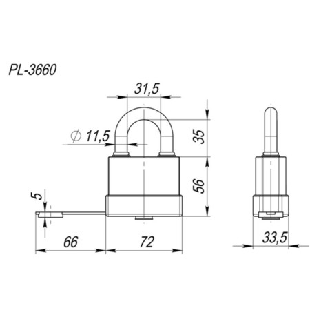 Castle of hinged Fuaro PL-3660, 60 mm, 3 English keys-2