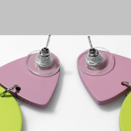 Earrings Metal "brightness" geometry, circle, color pink-green in silver-2