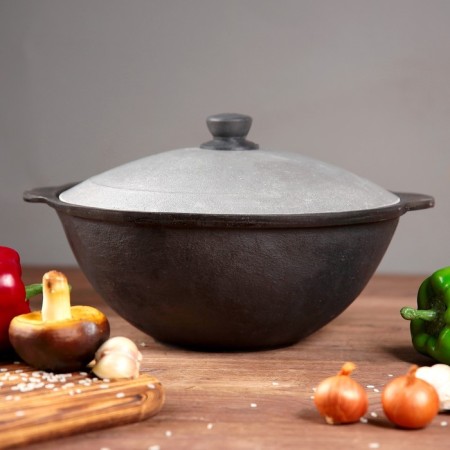 Kazan cast -iron, 3.5 l, flat bottom, aluminum cover