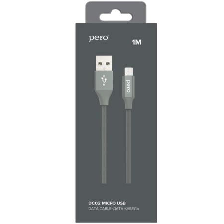 PERO DC -02, microUSB - USB, 2 A, 1 m, fabric braid, gray-3