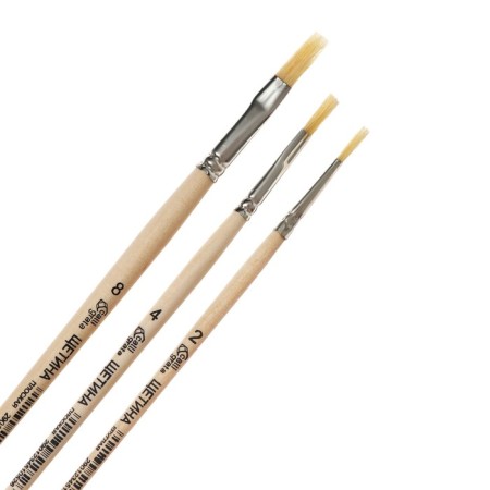 Set of brushes bristles 3 pieces, calligrata (round No. 2; flat No.: 4, 8), wooden handle-3