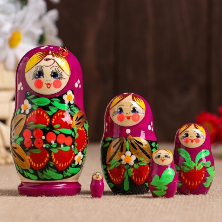 Matryoshka "God's cow", purple scarf, 5 puppet, 9-11 cm-4