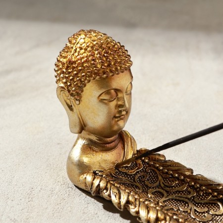 Buddha's head stand for incense, gold-4