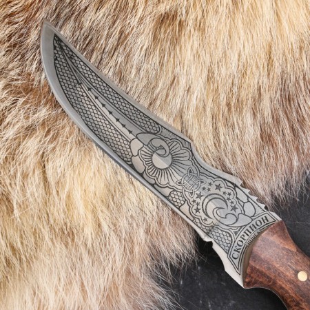 Caucasian knife, tourist "scorpion" with scabbard, steel - 40x13, waxed nut, 14 cm-6