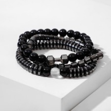 Bracelet unisex set 3 pcs “hematite” dumbbells, black-gray color, d = 7 cm