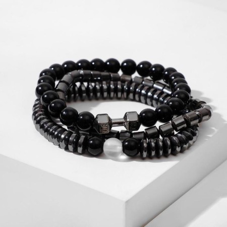 Bracelet unisex set 3 pcs “hematite” dumbbells, black-gray color, d = 7 cm