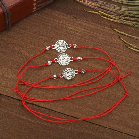 Bracelet-reinforcing “Red thread” set of 12 pcs., Zodiac signs, color black silver, d = 6 cm-3