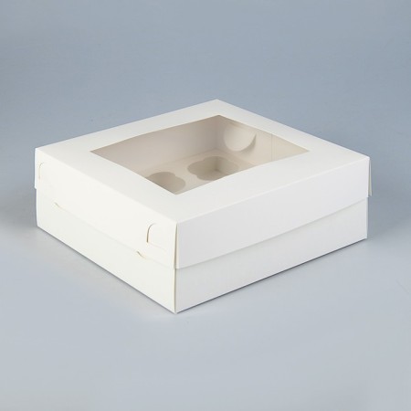 Box for 9 cupcakes with a window, white, 25 x 25 x 10 cm