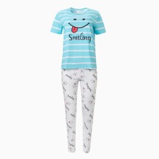 Female set (T-shirt/pants), blue/light gray color, size 46