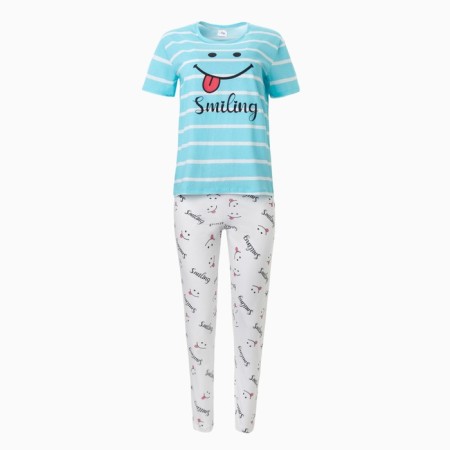 Female set (T-shirt/pants), blue/light gray color, size 46