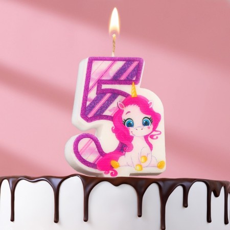 Candle in the Cake "Unicorn", number 5, purple, 6.5 cm