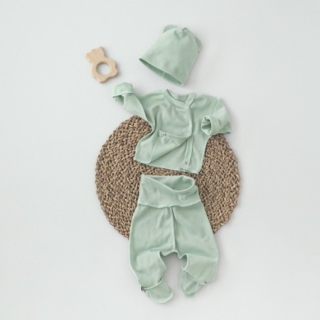 Kinderlitto Children's Kinderlitto kit, 3 objects: hat, sliders, vest, height 50-56 cm, wormwood color
