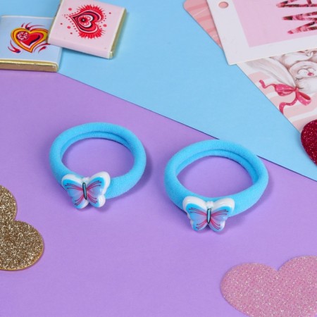 Hair gum "Little Joy", set 2 pcs., Butterfly, 3.5 cm, Blue-1