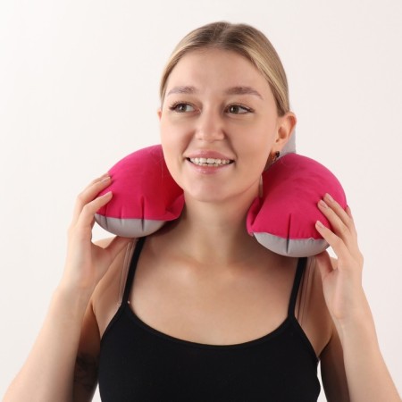 A pillow for the neck, with a headrest, inflatable, in a case, 43 × 28 cm, pink color-4