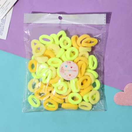 Hair elastic band "Mahrushka" (set 72 pcs) 1.5 cm, yellow shades-1