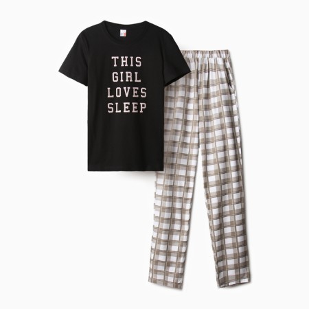 Homemade female set (T -shirt, trousers), black color, size 52