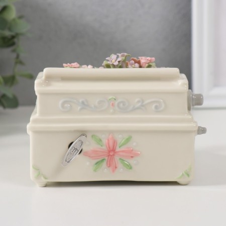 Souvenir Ceramics Musical "A kitten with a flower printing machine" 9x11x7.5 cm-3