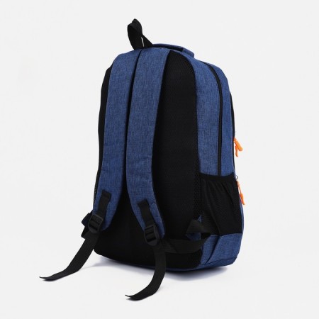 A backpack with a zipper, 2 external pockets, blue color-3