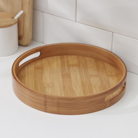 Tray with handles of the share Striata, d = 25 cm, bamboo-1