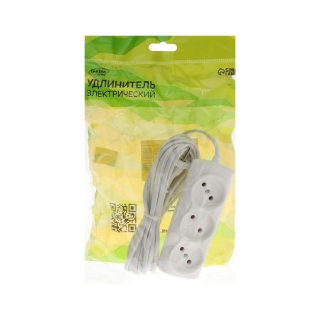 Extension cord Luazon Lighting Eco, 3 sockets, 4.5 m, 6 A, 1300 W, SHVVP 2x0.75 mm2, without salary, white-4