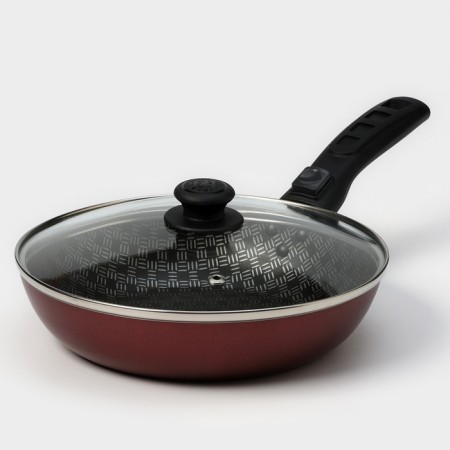 Pan "hostess", d = 20 cm, removable handle, glass cover, anti -stick coating, burgundy color