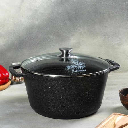 Pan, 6.5 l, glass cover, anti -stick coating, dark marble color