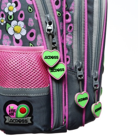 School backpack 40 x 33 x 15 cm, ergonomic back, Across 410, gray/pink ACR23-410-1-10