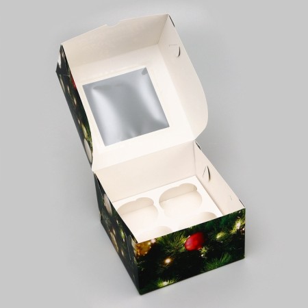 Packaging for 4 cupcakes with a window "Happy Christmas", 16 x 16 x 10 cm-4